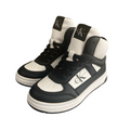 Sneakers bambino bianche e nere in ecopelle, logo visibile sul lato e sulla linguetta
