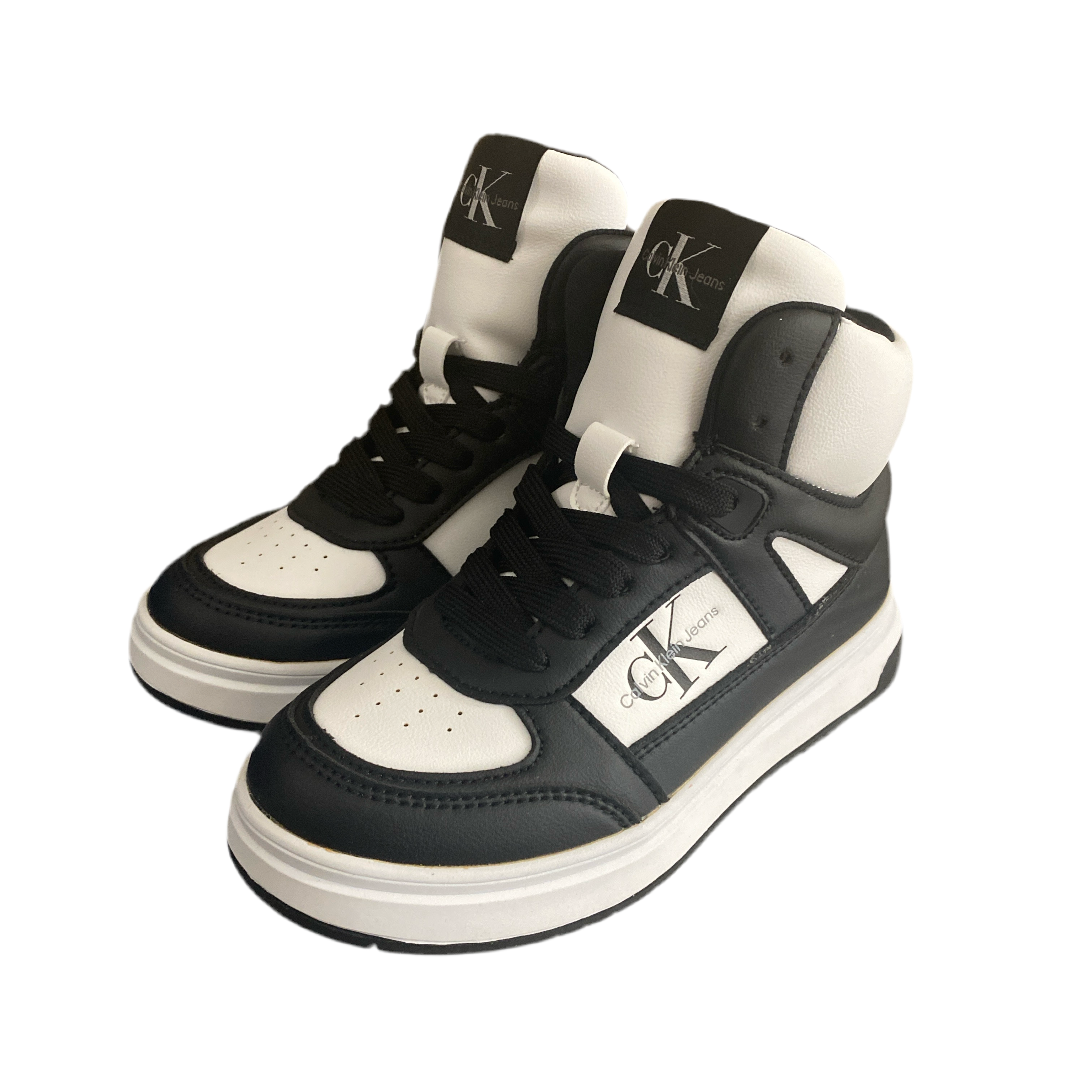 Sneakers bambino bianche e nere in ecopelle, logo visibile sul lato e sulla linguetta