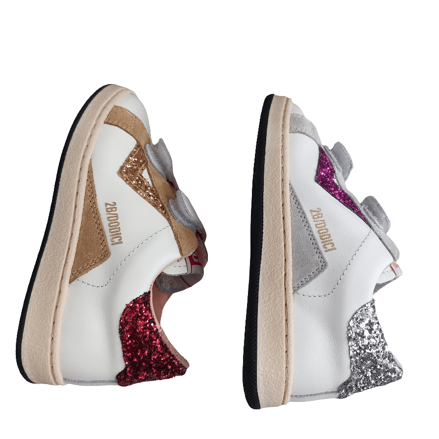 Sneakers bianche bambino con dettagli glitter multicolore e chiusura velcro
