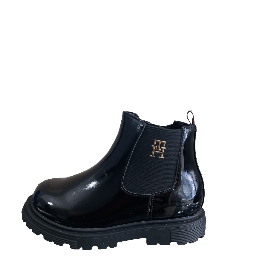 Tronchetto Chelsea Tommy Hilfiger bambino vernice nero vista laterale