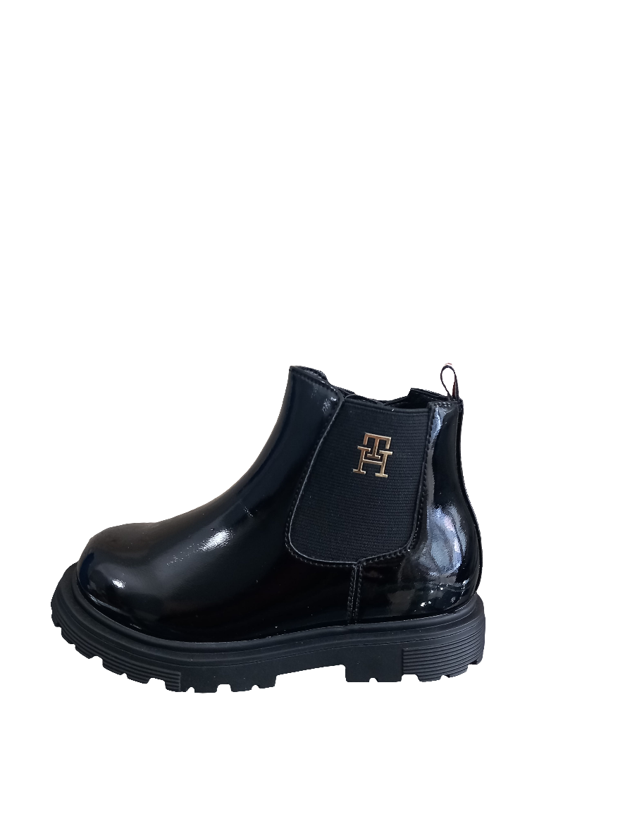 Tronchetto Chelsea Tommy Hilfiger bambino vernice nero vista laterale