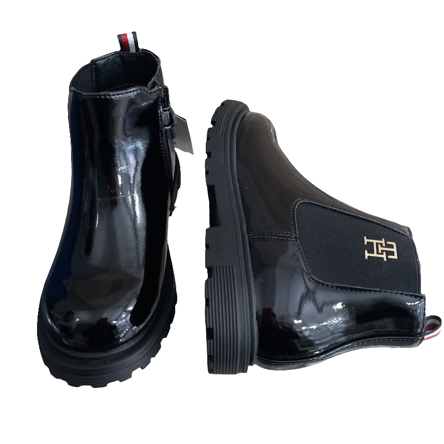 Tronchetto Chelsea Tommy Hilfiger bambino vernice nero dettaglio