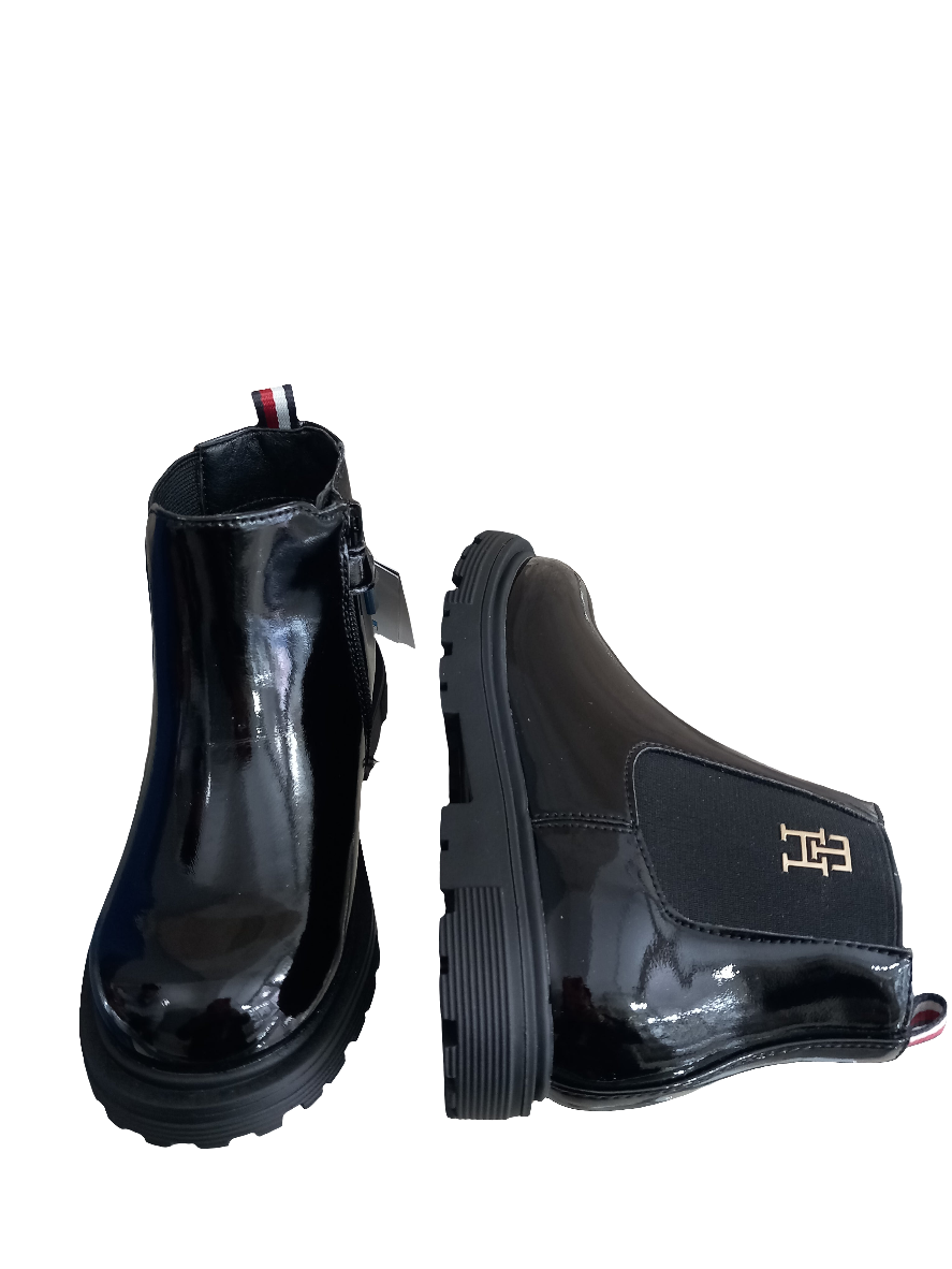 Tronchetto Chelsea Tommy Hilfiger bambino vernice nero dettaglio