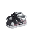 Sneakers bambina primi passi argento e rosa glitter con doppio strappo e stella laterale