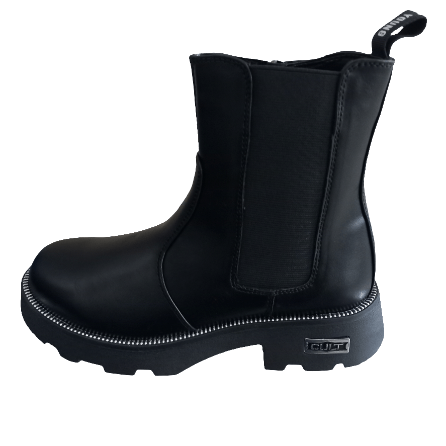 Tronchetto bambino nero in pelle con elastico laterale e suola carrarmato
