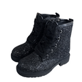 Stivaletti anfibi bambina glitter neri con lacci, suola alta, moda autunno inverno