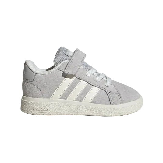 Sneakers Adidas Grand Court bambino con chiusura velcro grigie e dettagli bianchi 