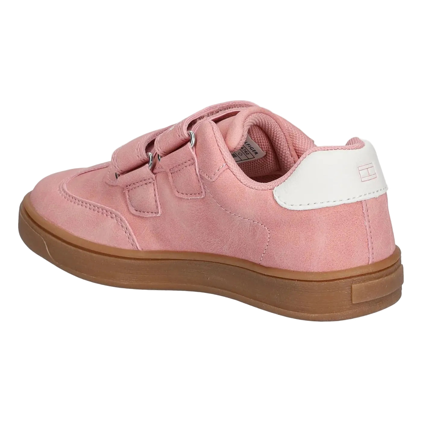 Scarpe Tommy Hilfiger basse per bambini rosa vista laterale con suola miele