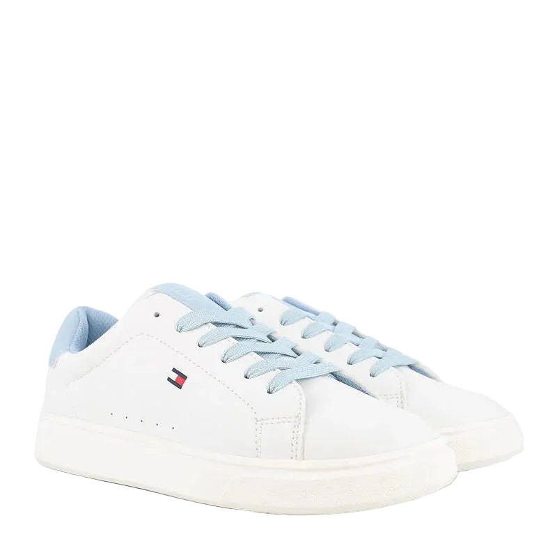 Sneaker bassa Tommy Hilfiger allacciata bambino bianca e celeste con logo