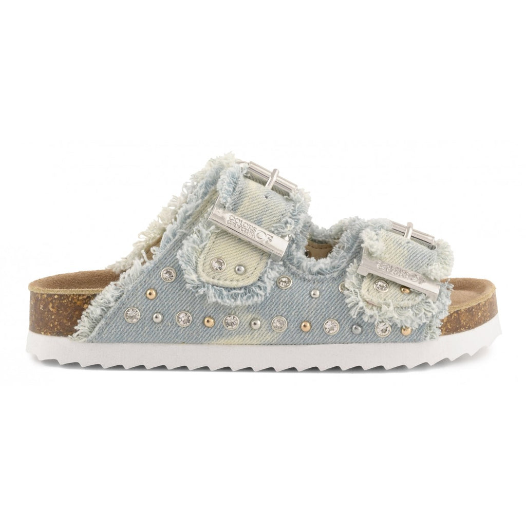 Sandalo glamour Colors Of California bambina in denim con decorazioni strass