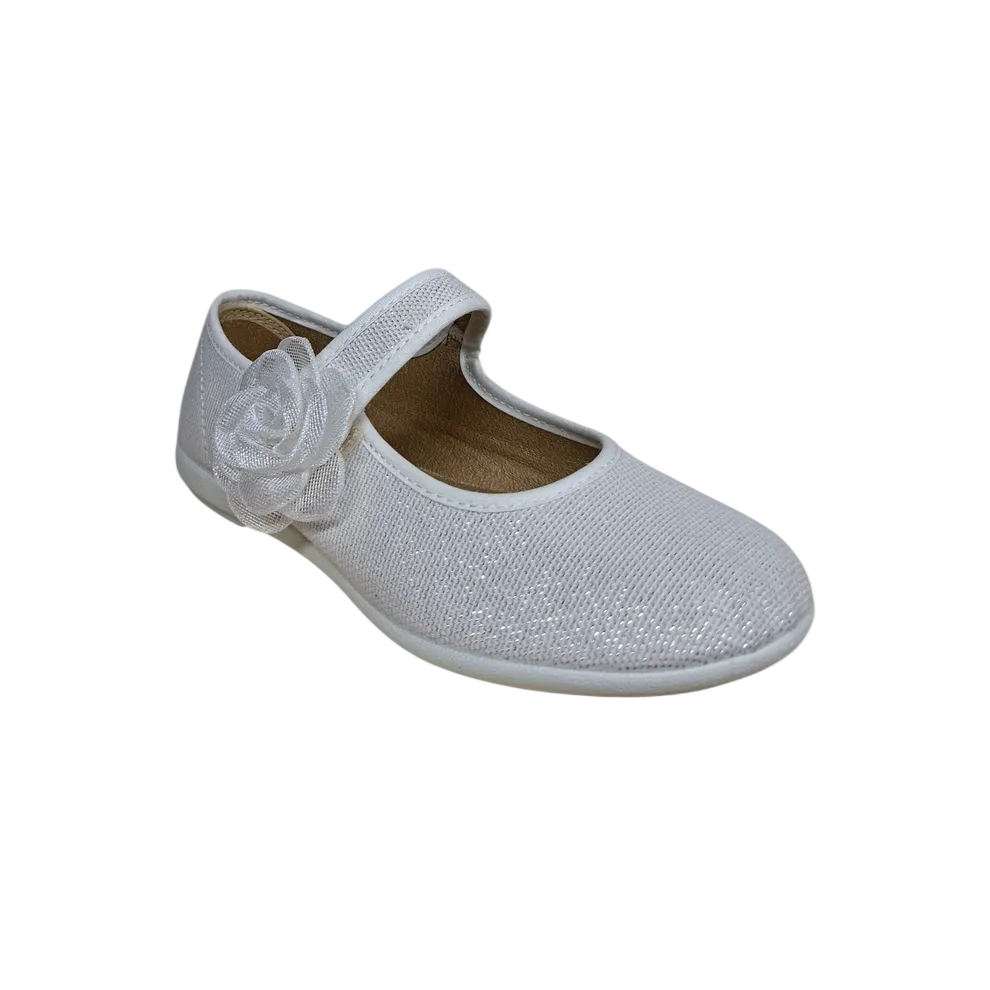 Vul-ladi ballerine lino glitter bianche bambina con chiusura velcro
