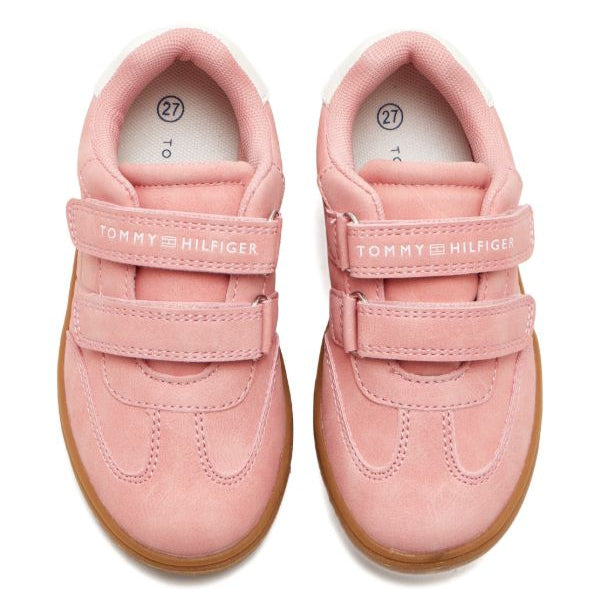 Scarpe Tommy Hilfiger basse per bambini rosa vista frontale dettaglio chiusura 