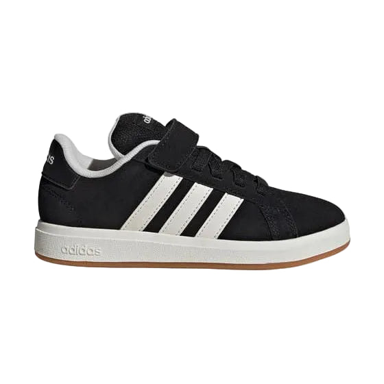 Sneakers Adidas Grand Court bambino con chiusura velcro nere e dettagli bianchi 