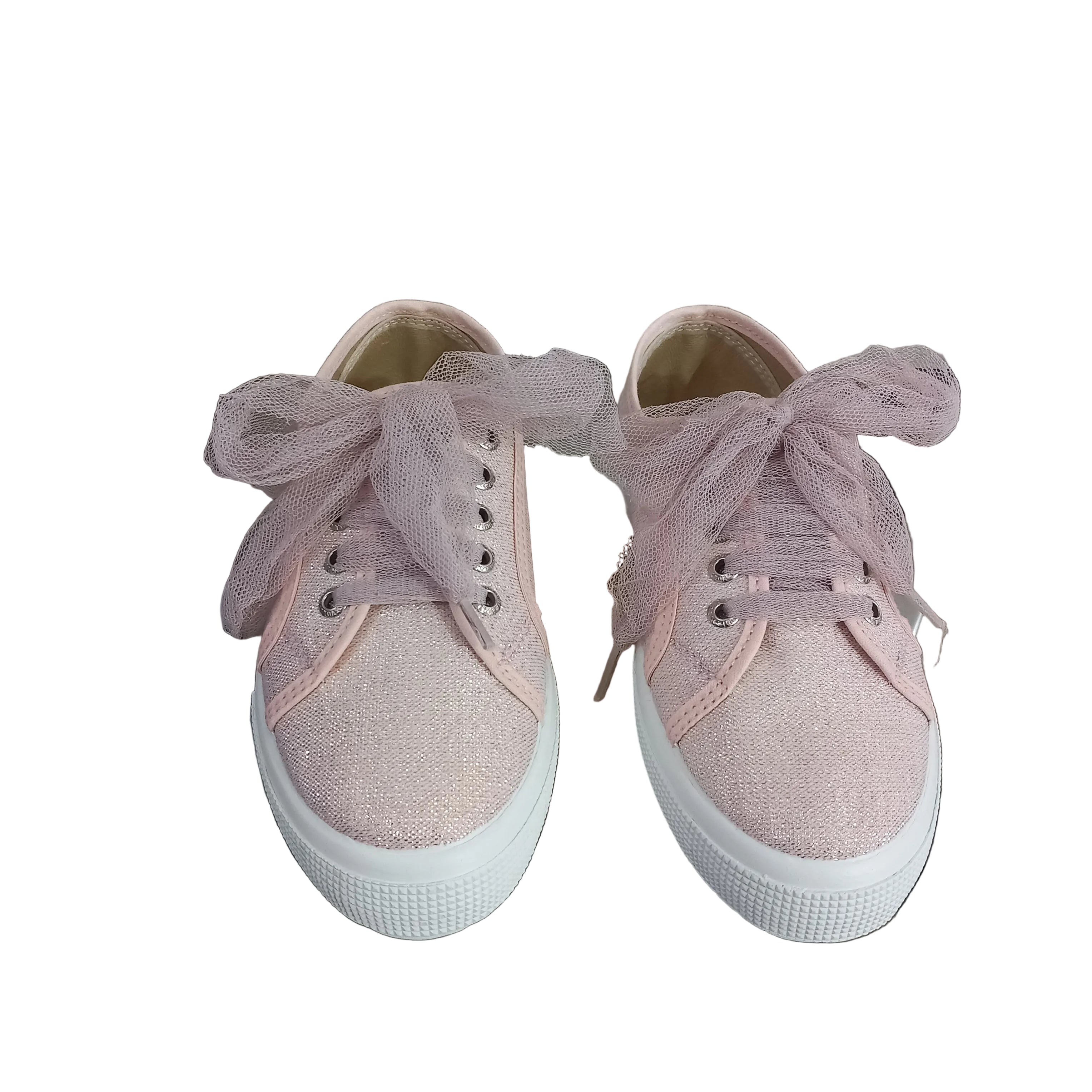 Sneaker bambina Vul-ladi in tela glitter con lacci in tulle – vista frontale