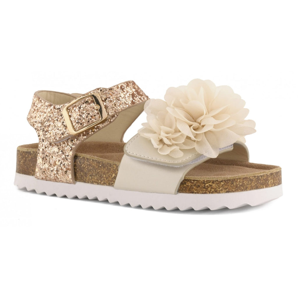 Sandalo bambina Colors Of California con fiori in tulle e cinturino con fibbia in metallo