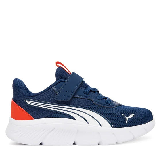 Sneaker Puma FlexFocus Modern bambino blu e arancione vista laterale