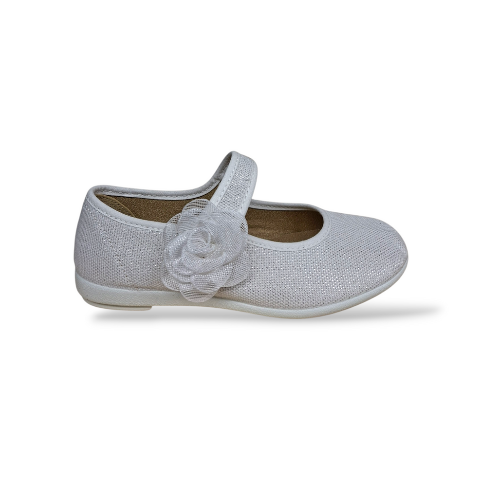 Ballerine bambina lino glitter bianco motivo floreale Vul-ladi