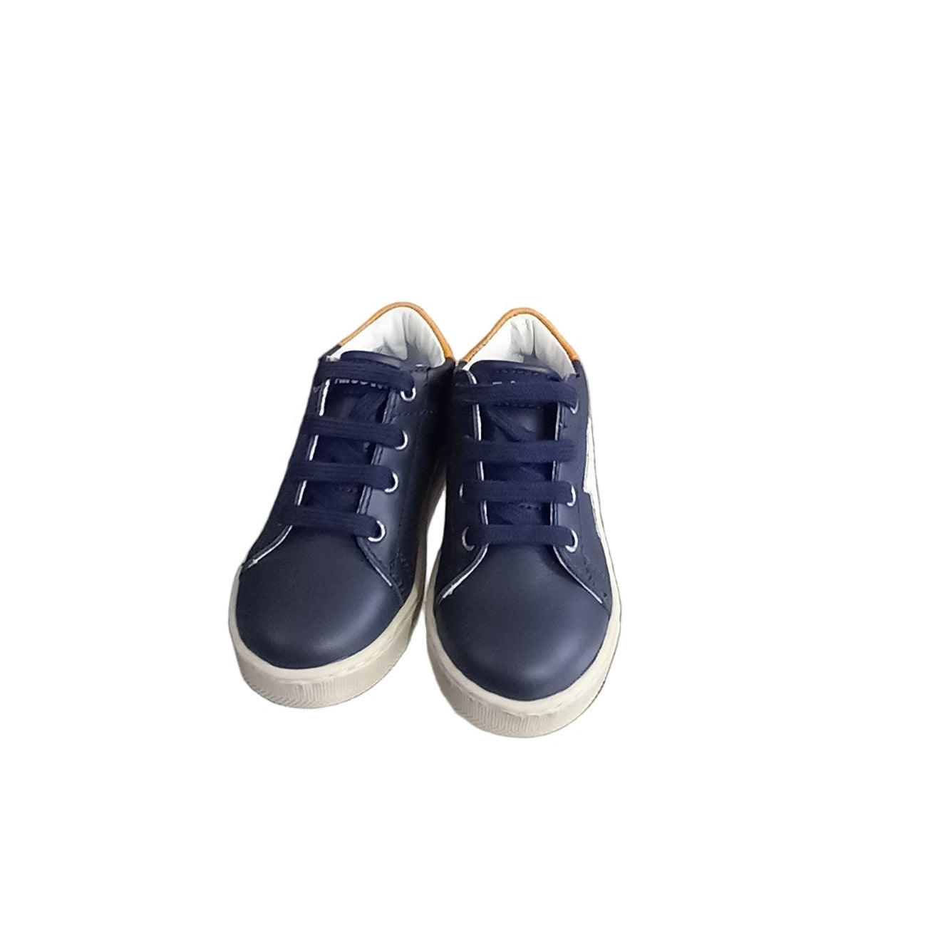 Scarpe primi passi Falcotto Sasha in pelle blu - dettaglio chiusura a lacci superiore