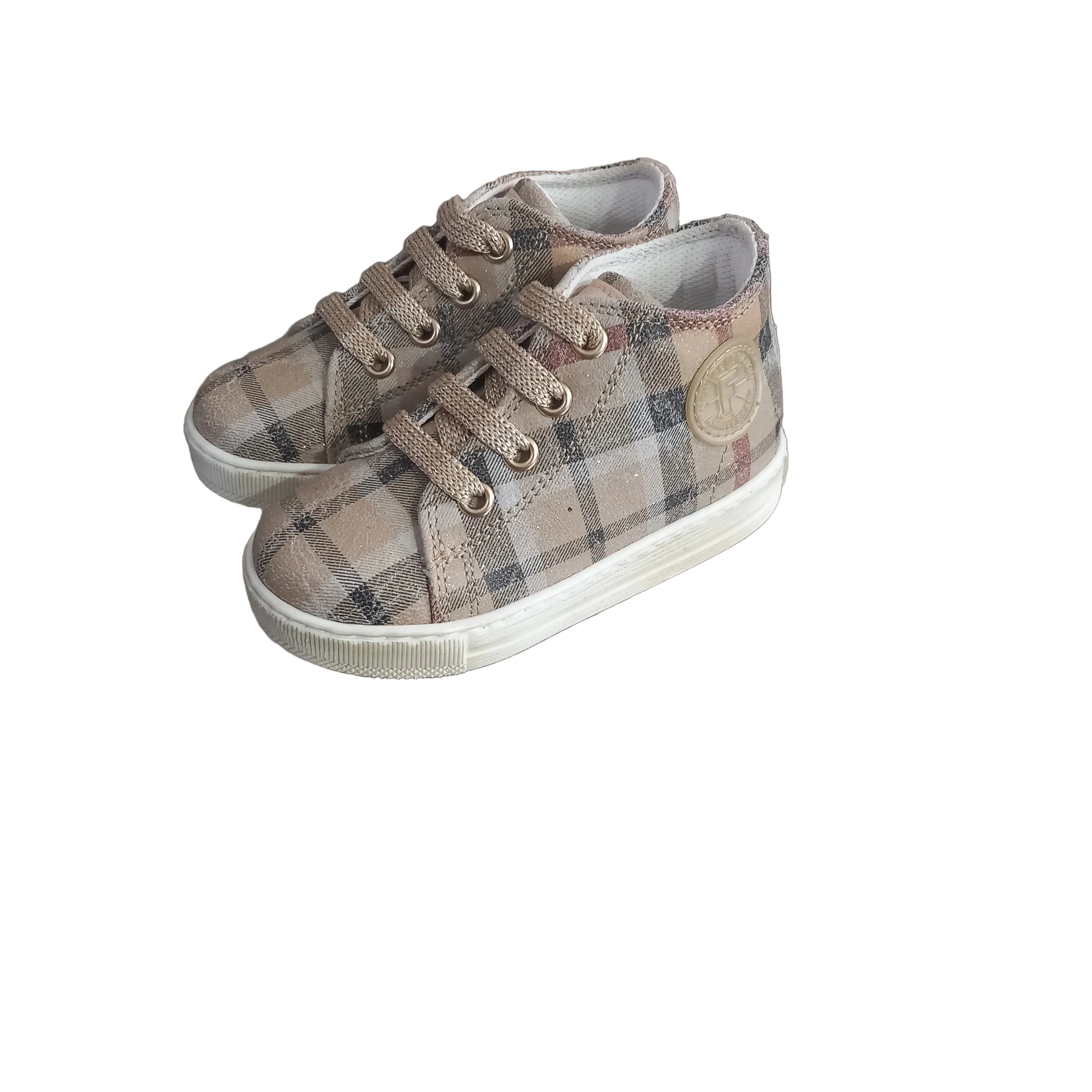 Falcotto Magic Scots scarpe primi passi bambino in pelle con design scozzese
