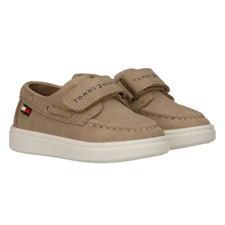 Mocassini Tommy Hilfiger bambino con velcro beige