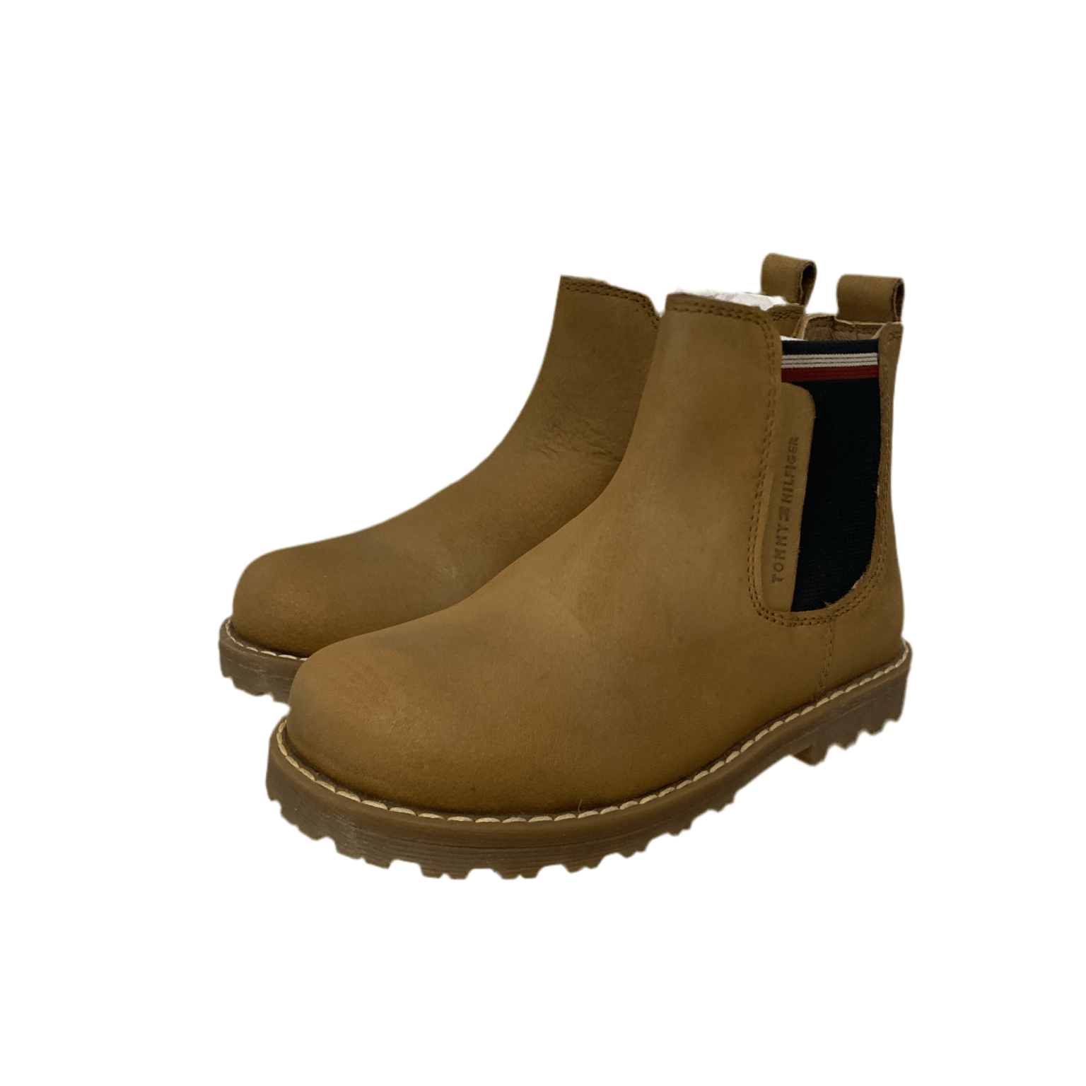Stivaletti Chelsea bambino in pelle marrone con inserti elastici laterali neri