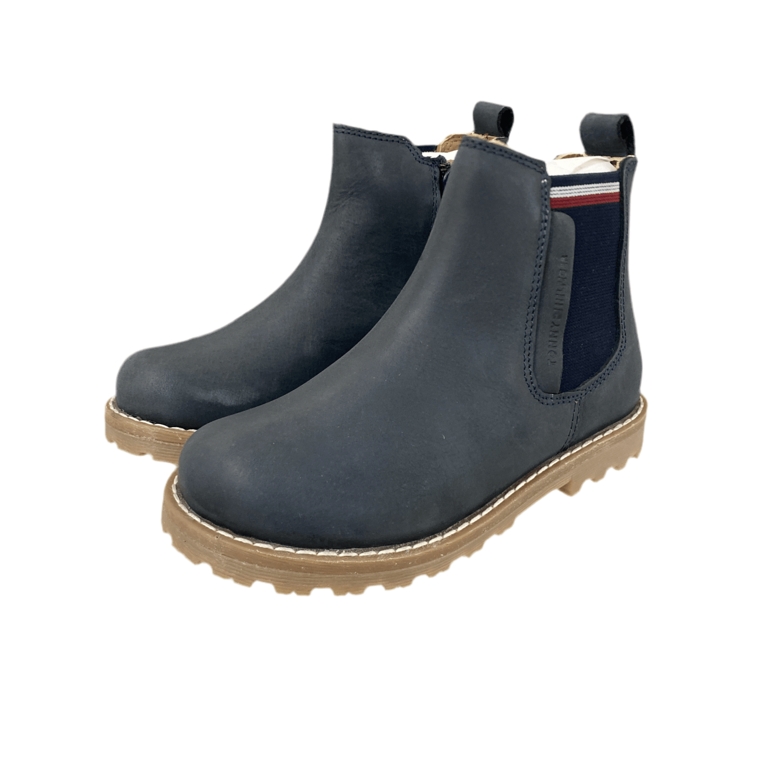 Stivaletti Chelsea bambino blu con suola in gomma e inserti elastici a righe